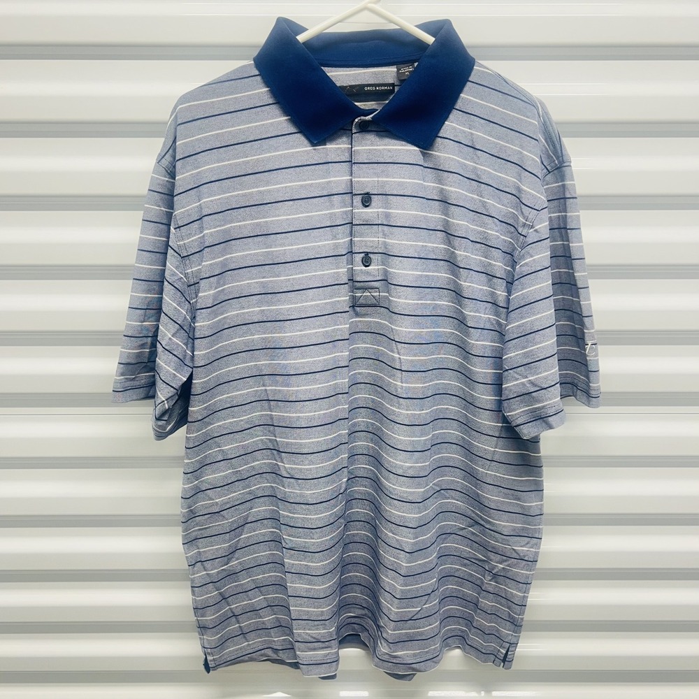 Greg Norman Polo Shirt XL Mens Blue White Striped Short Sleeve Golf Top — photo 2